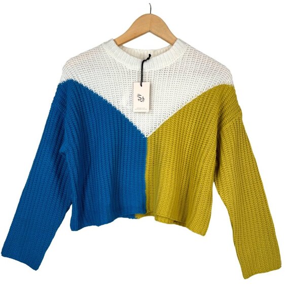 Sincerely‎ Jules Colorblock cropped loose fit Knit Sweater 90s XS - Picture 1 of 8